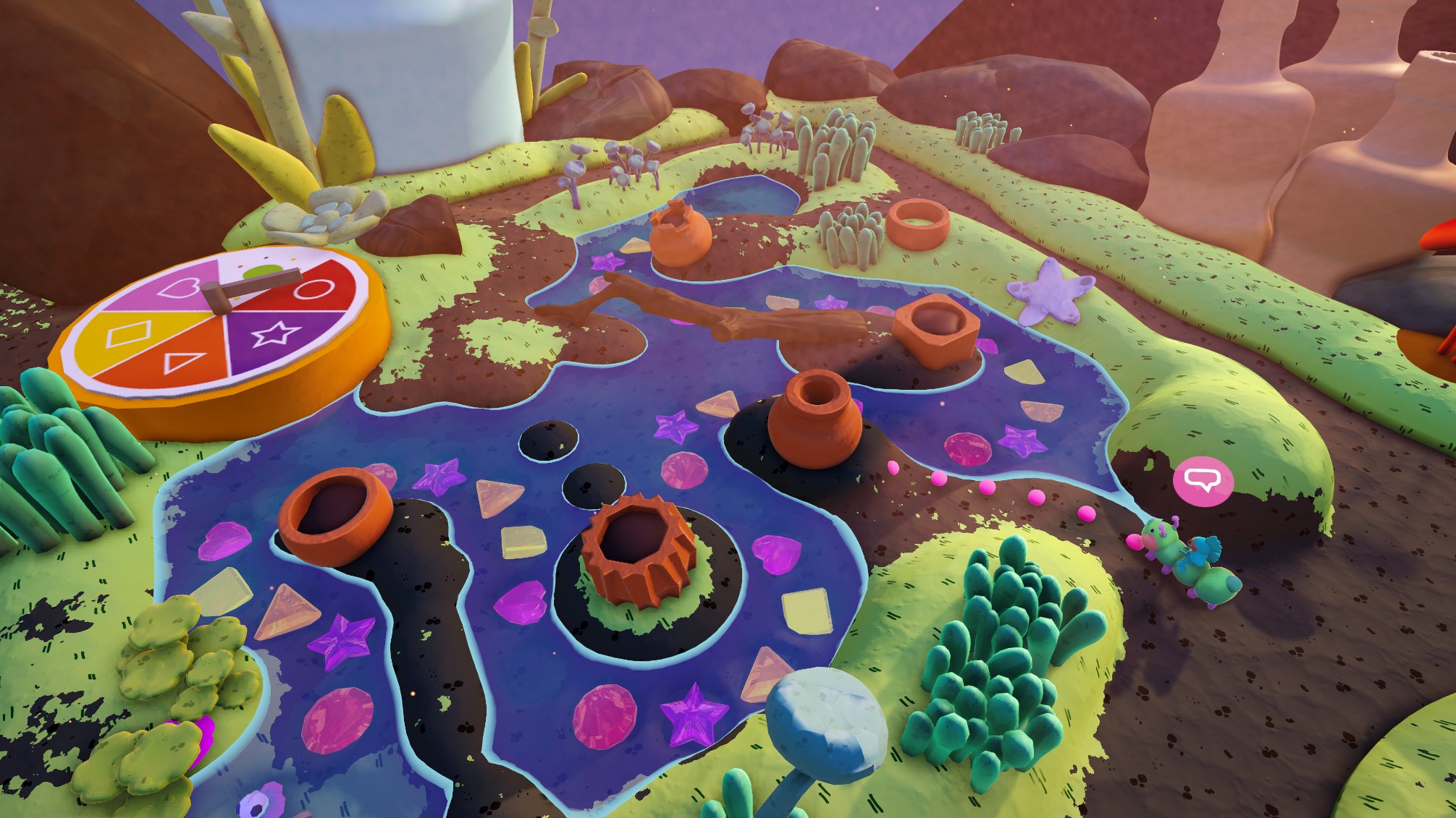 Painted Waters sculpture garden level with Spinny Moves game board