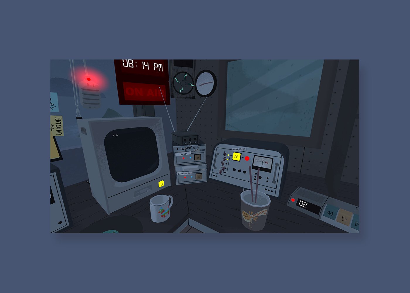 Untethered VR gameplay radio station at night
