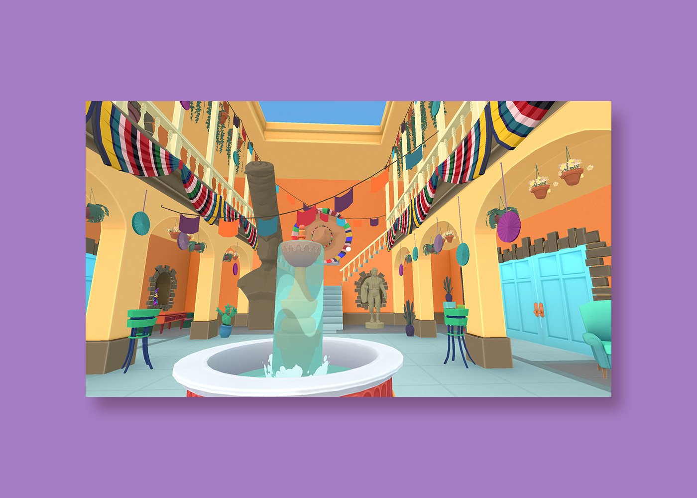Busuu Learn Spanish VR gameplay house courtyard with fountain
