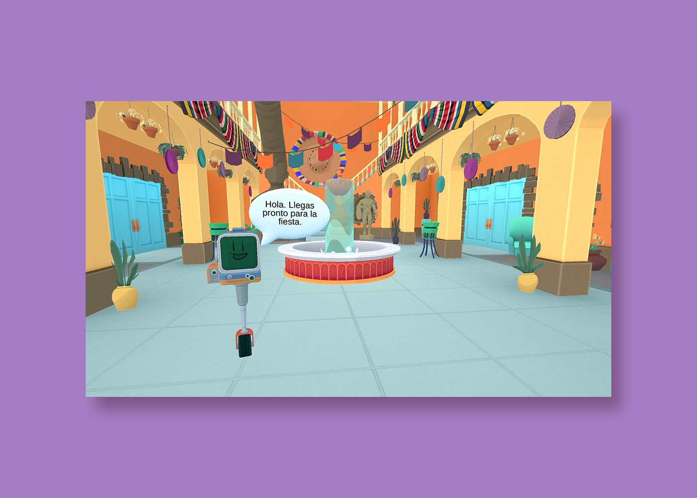 Busuu Learn Spanish VR gameplay robot greeting you