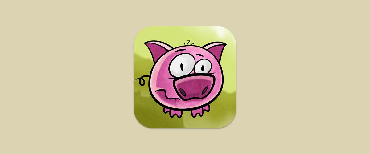 Crocodile Crossing mobile app icon with funny scared pig