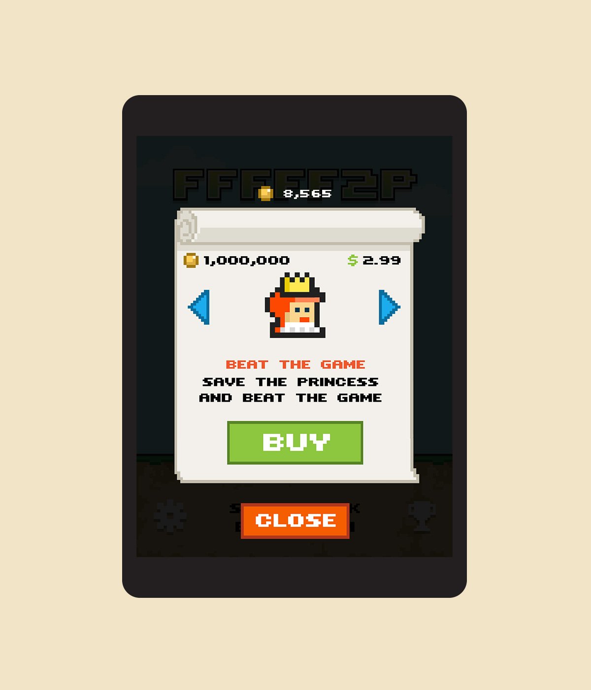 FFFFF2P in game store on mobile device
