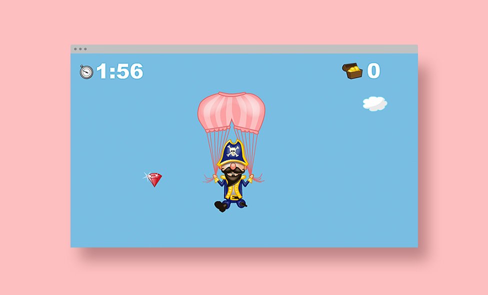 Flash game with a pirate parachuting through the sky with an underwear parachute