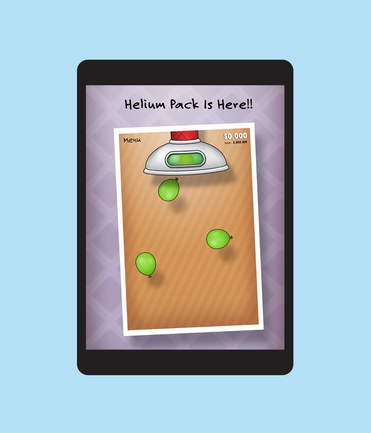 Float mobile game showing helium pack game play with vacuum sucking up balloons