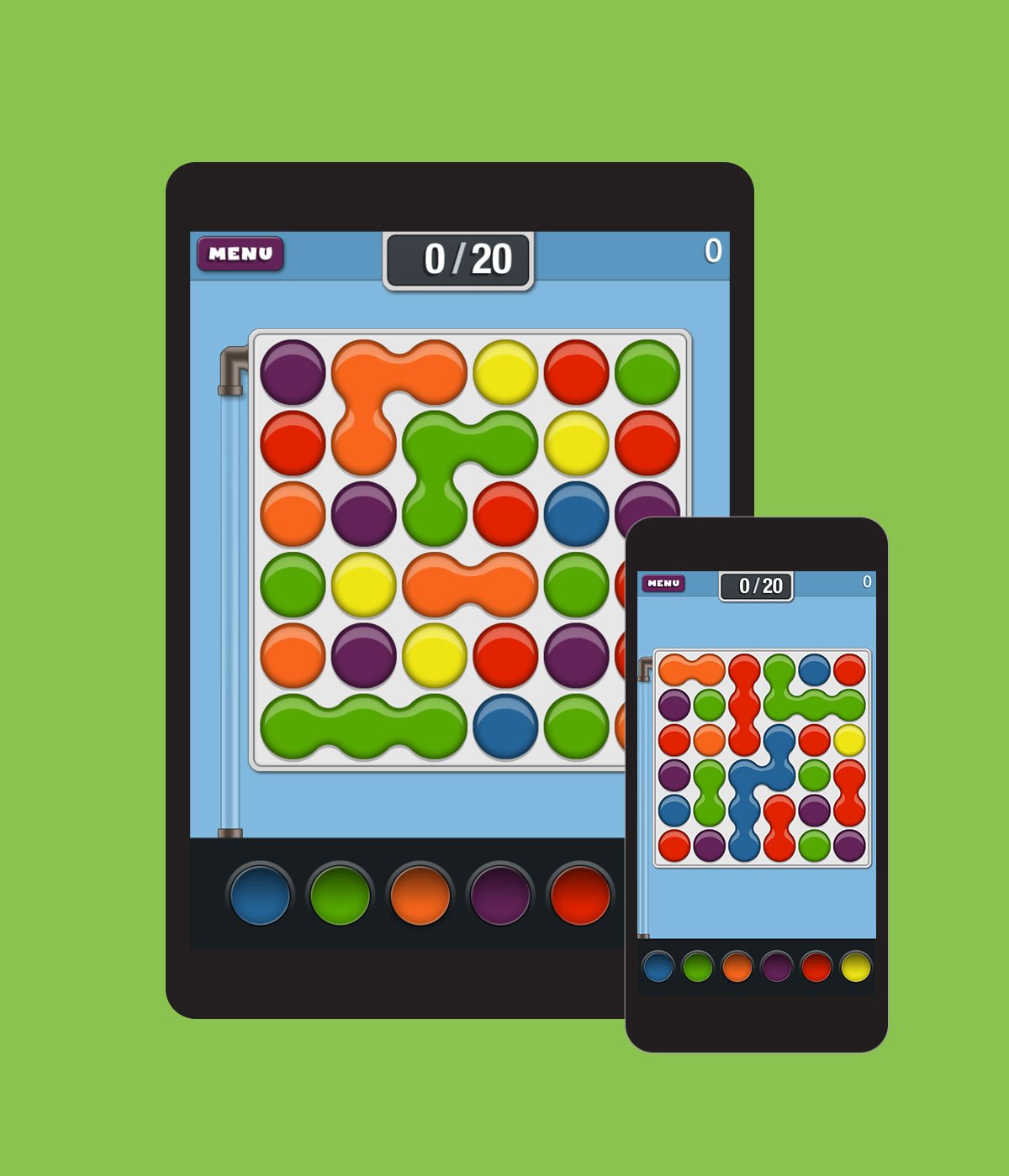 Globs mobile game on two devices showing game boards