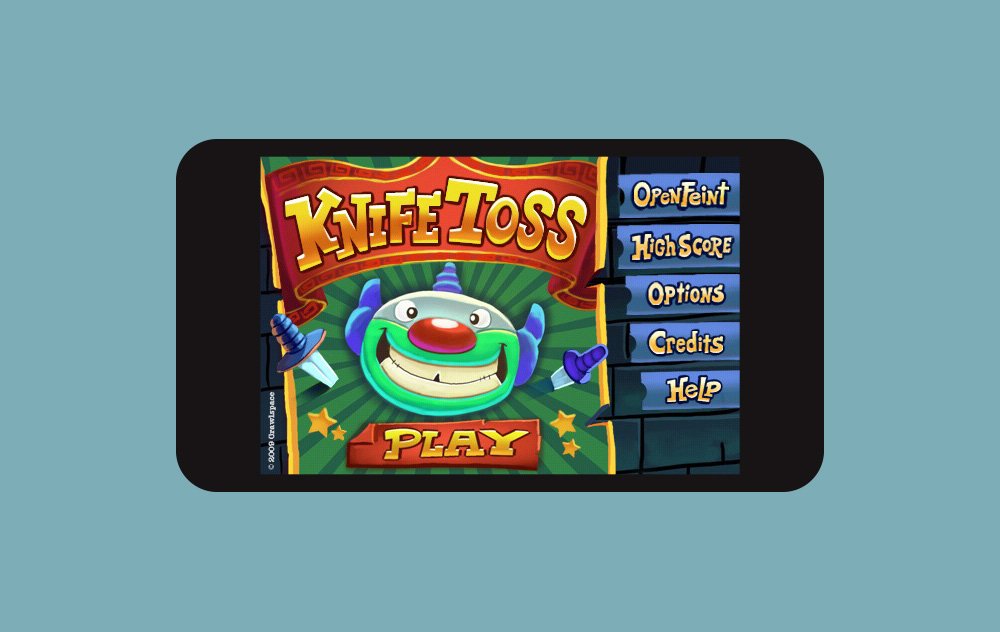 Knife Toss game title screen on mobile device