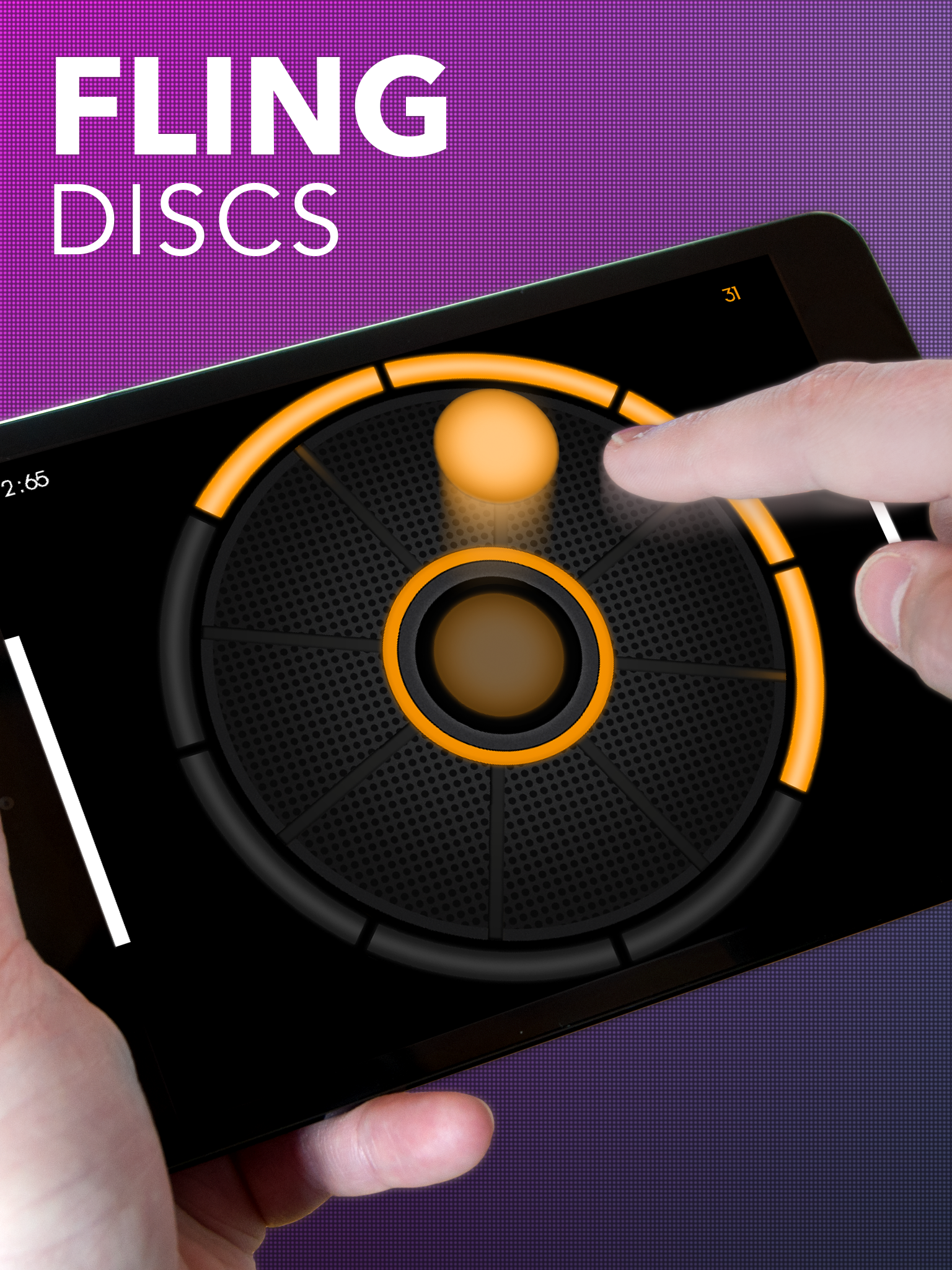 Lumena game play on mobile device with a player flinging discs