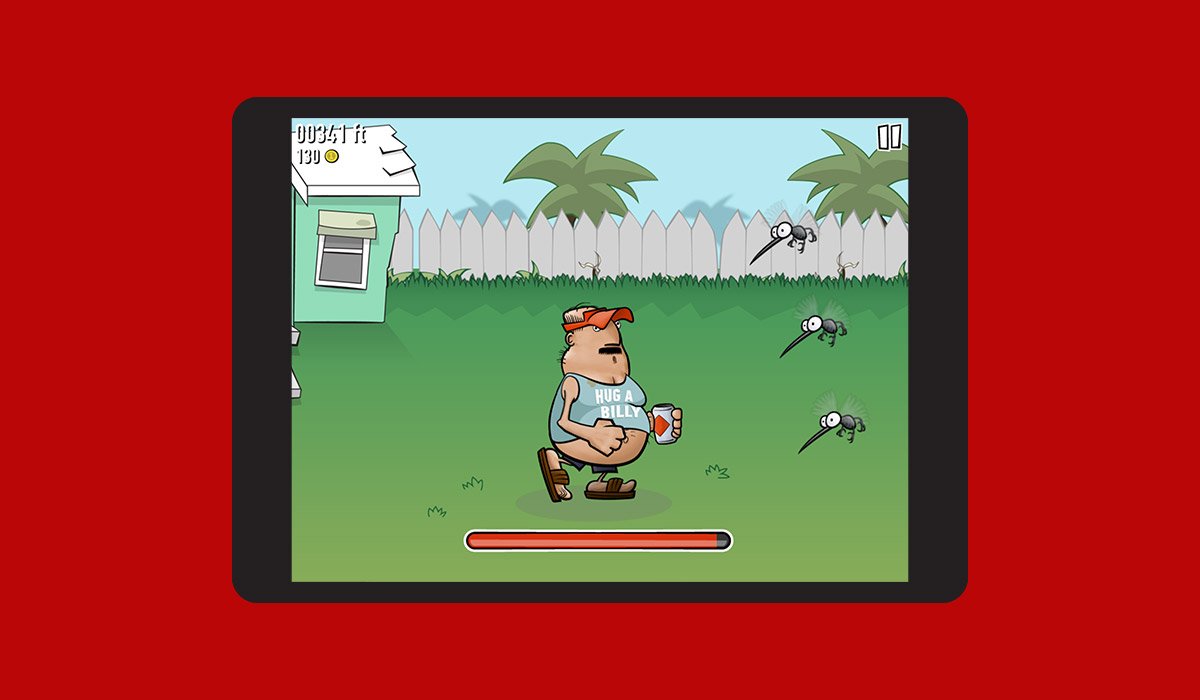 Mosquito Madness gameplay on a mobile device with the player being attacked by mosquitos