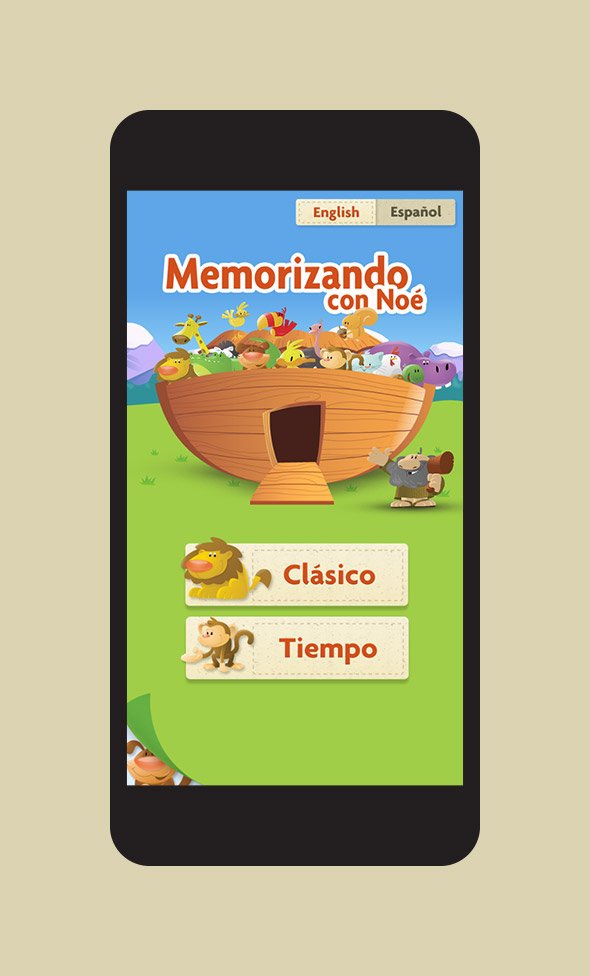 Noah's Memory Match title screen in Spanish