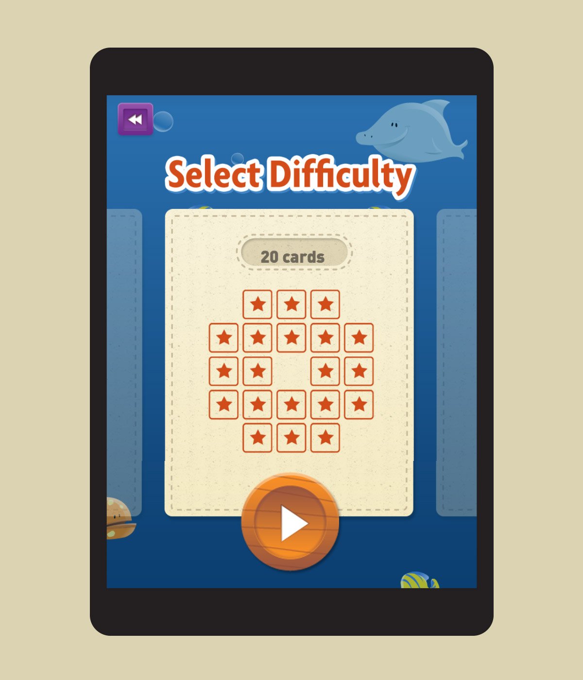 Noah's Memory Match difficulty select screen